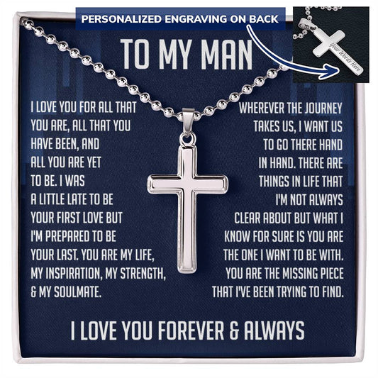 Cross Necklace for Him, Boyfriend Gift from Girlfriend, Husband Gift from Wife, Groom Gift from Bride on Wedding Day, Anniversary or Birthday Present for Him, Valentine's, Father's Day, Christmas Gift