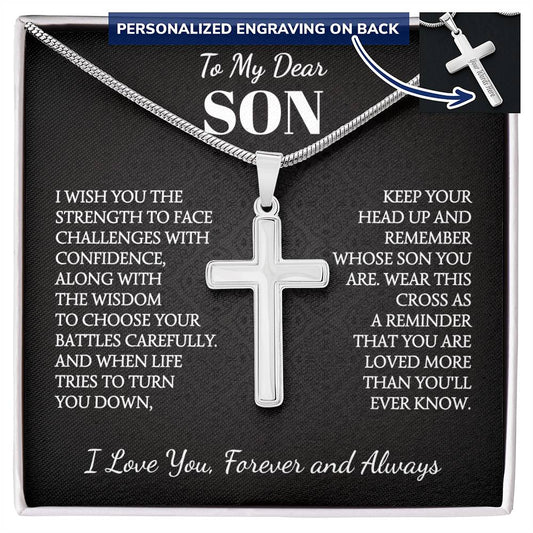 **To My Son, Remember Whose Son You Are, Personalized Cross Necklace