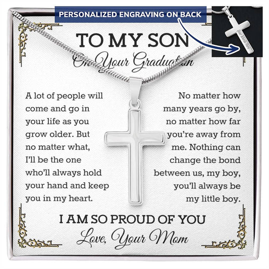 Cross Necklace for Son, Son on His Graduation Gift, Graduation Necklace for Son, Son Graduation Present from Mom