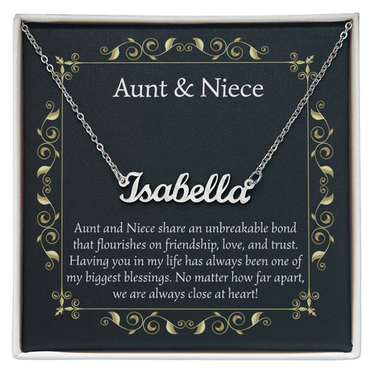 Christmas Gifts for Aunt and Niece Necklace Aunt Gifts from Niece Jewelry Gifts for Auntie Birthday Gifts, Name Necklace Card