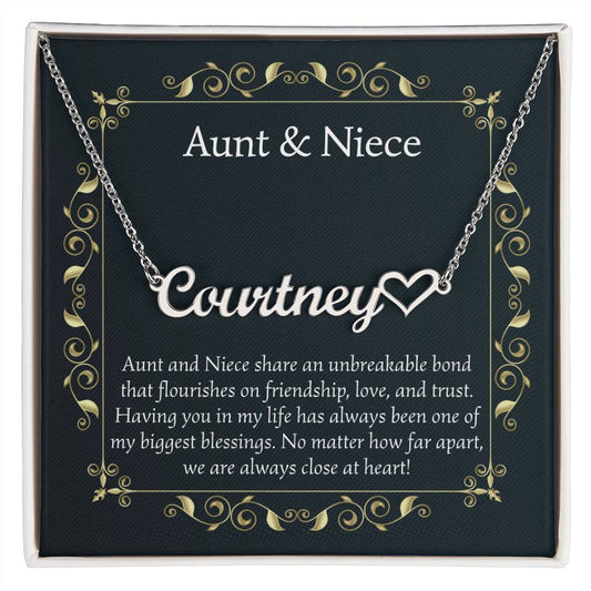 Aunt Gifts from Niece, Gifts for Niece from Aunt, Aunt and Niece Personalized Name Necklace, Name Heart Necklace Jewelry